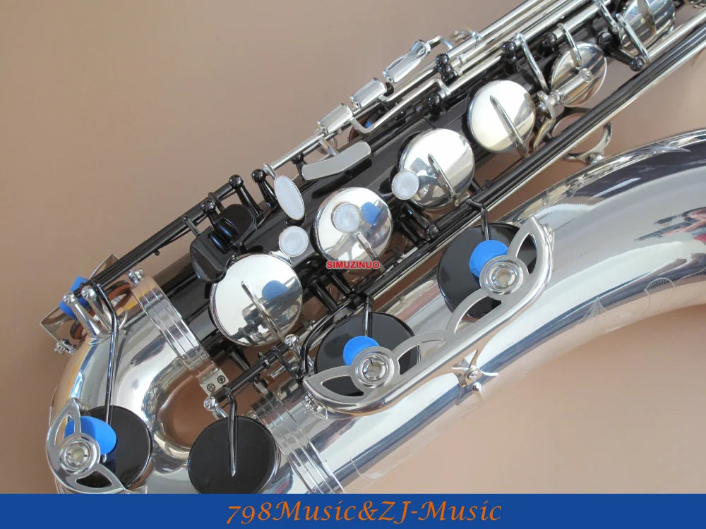 Tenor Sax saxophone Natural abalone shell With Case Silver and Black Nickel