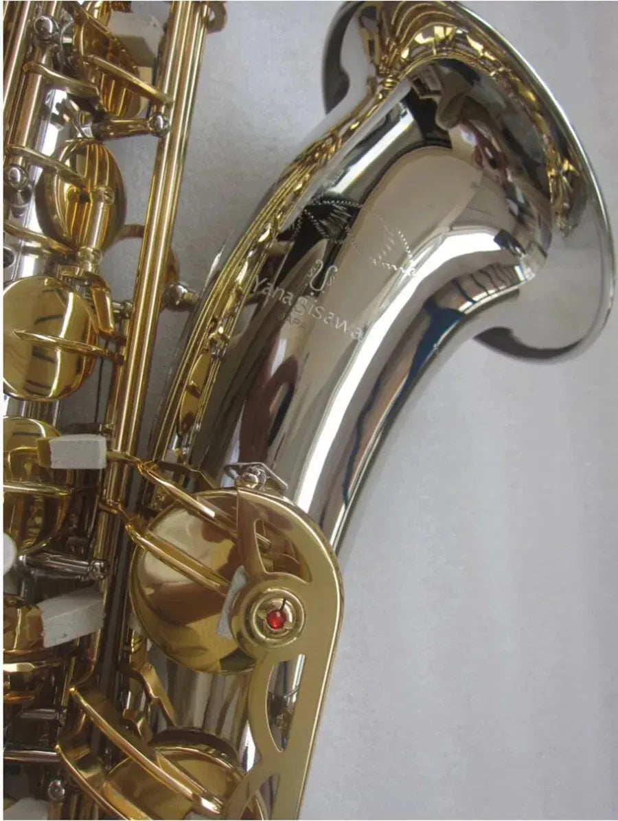 Tenor Saxophone T-992, Bb Tone Nickel Silver Plated Tube Gold Key Sax With Case