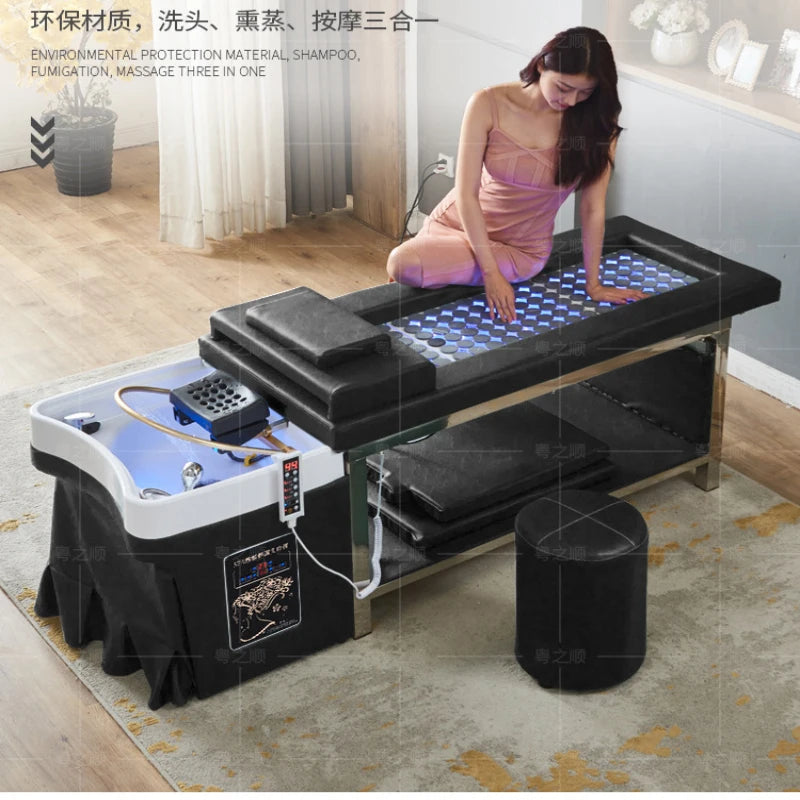 Thai style Head Therapy Hair Washing Bed with Water Circulation Fumigation Bed Fully Automatic Moxibustion Bed for Whole Body