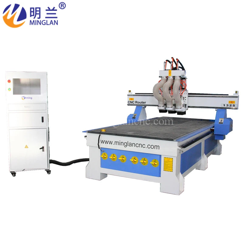 Three Heads Auto Tool Pneumatic ATC Machine 1325 Woodworking Multi Spindles Cnc Router