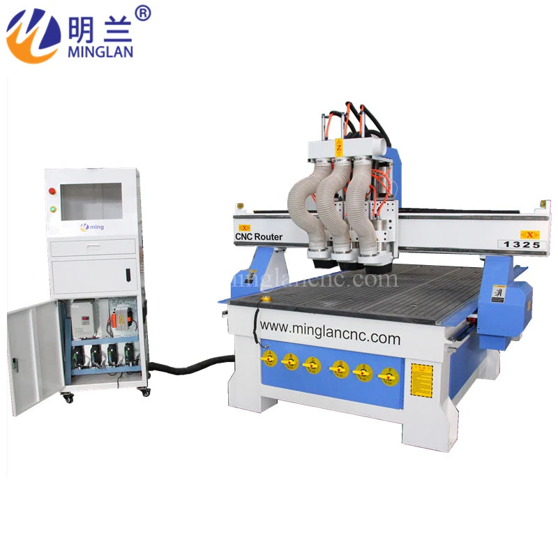 Three Heads Auto Tool Pneumatic ATC Machine 1325 Woodworking Multi Spindles Cnc Router
