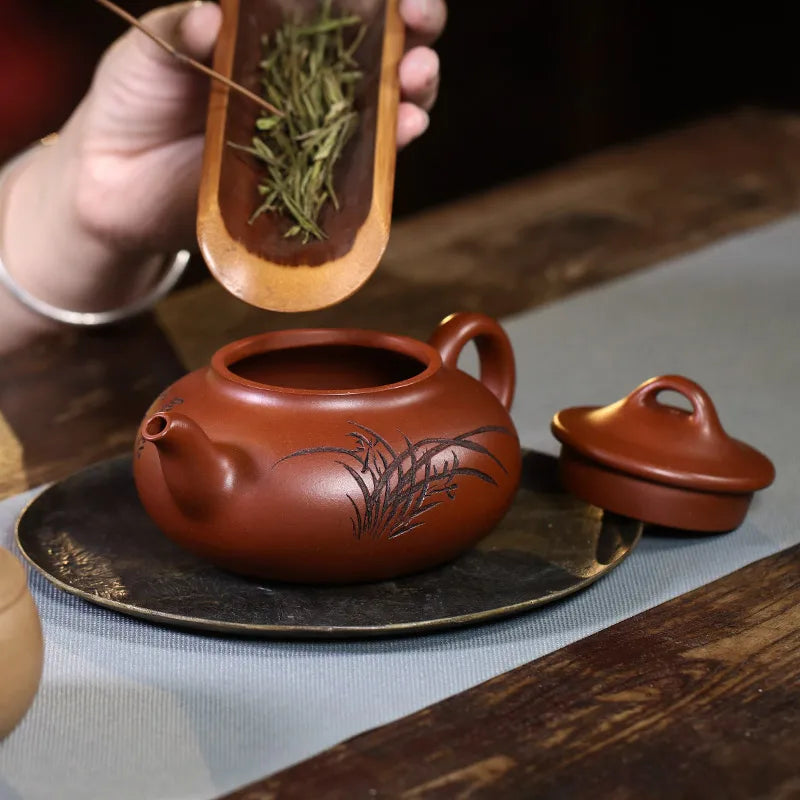 Tibetan Pot World Yixing Purple Sand Pure Handcarved Tea Original Mine Red Skin Dragon Set Single