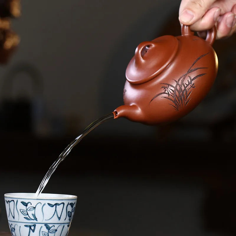 Tibetan Pot World Yixing Purple Sand Pure Handcarved Tea Original Mine Red Skin Dragon Set Single