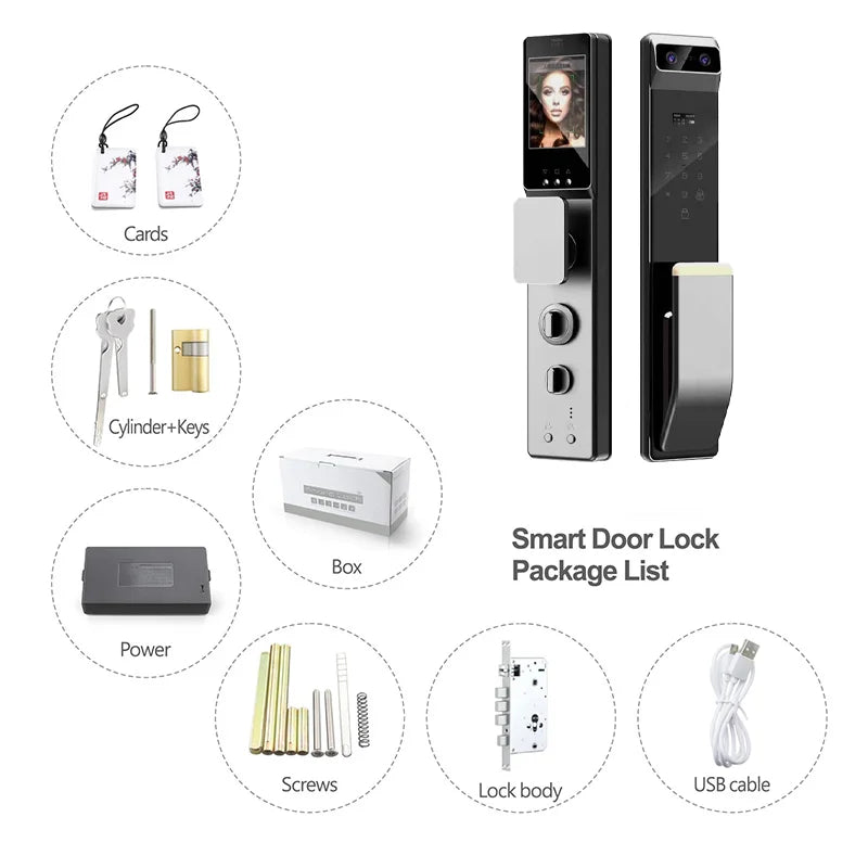 Top Grade Security 3D Face Recognition Full Automatic Fingerprint Intelligent Lock Digital Smart Door