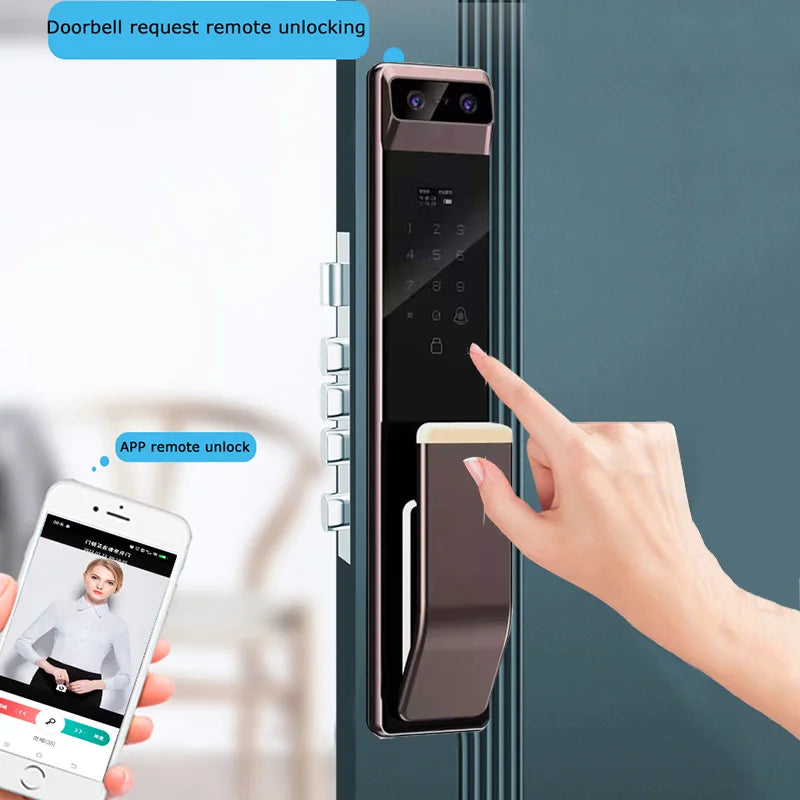 Top Grade Security 3D Face Recognition Full Automatic Fingerprint Intelligent Lock Digital Smart Door