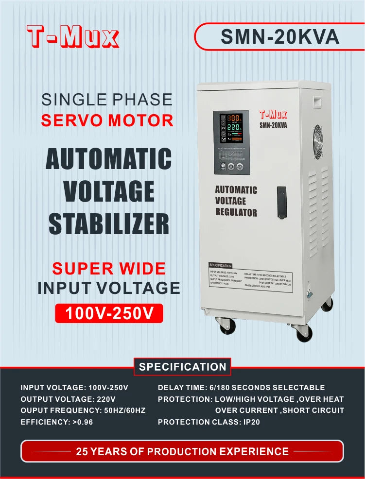 Top Power Efficient 20KVA Servo LED Display Single Phase Automatic Voltage Regulator Stabilizer
