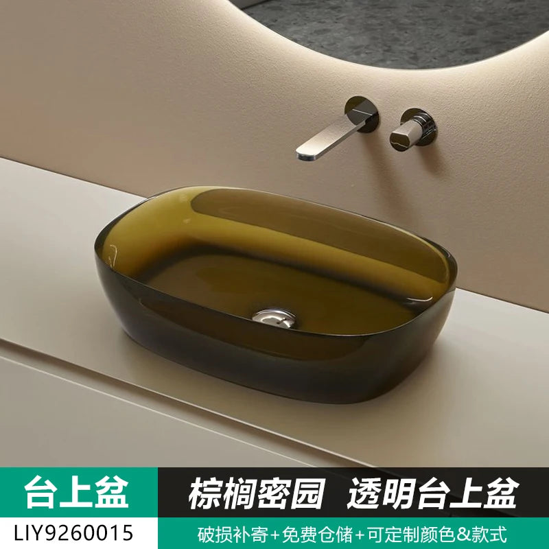 Transparent one-piece washbasin home ultra-thin custom simple small apartment mini bathroom countertop basin washbasin