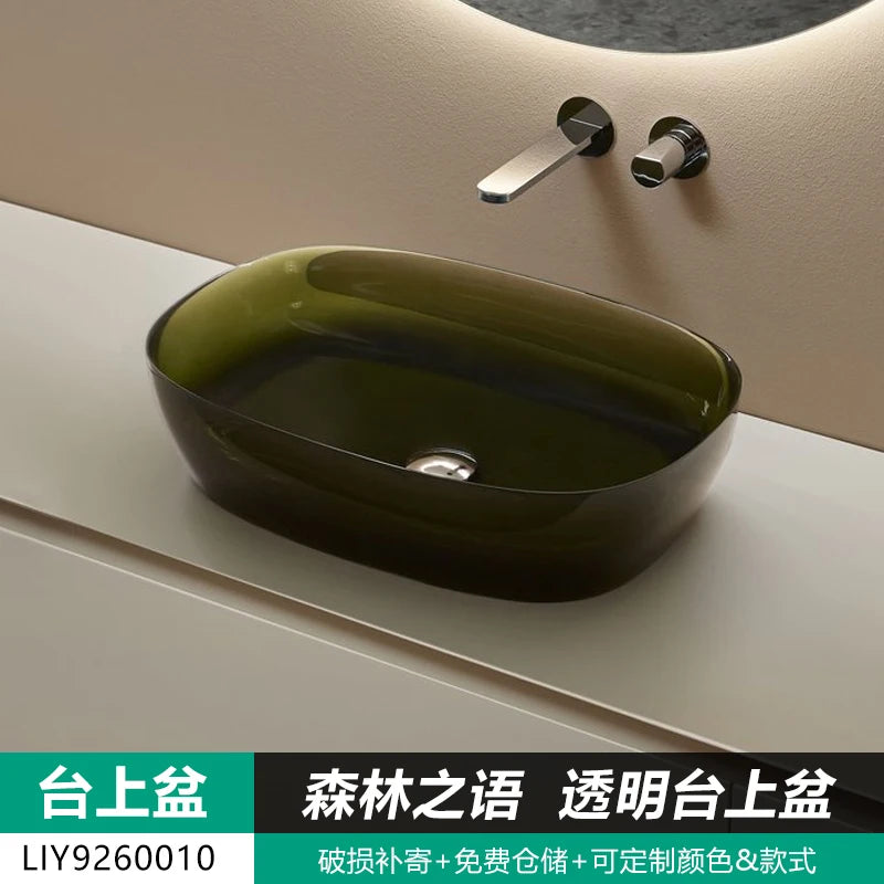 Transparent one-piece washbasin home ultra-thin custom simple small apartment mini bathroom countertop basin washbasin