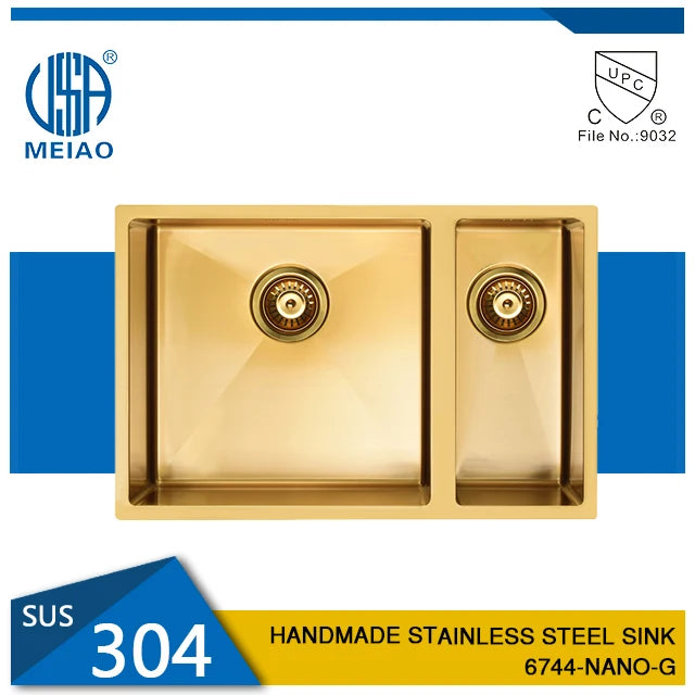 UK Hot Sale Design 304 Stainless Steel gold Household Handmade kitchen toilet sink size 67*44*20cm