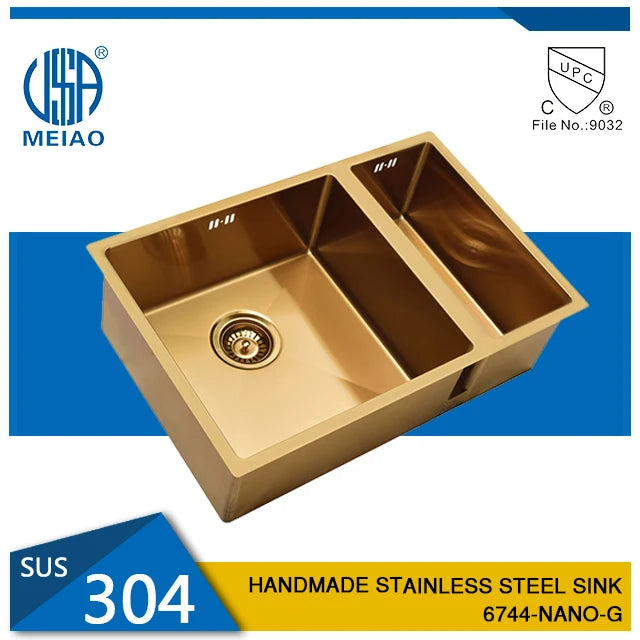 UK Hot Sale Design 304 Stainless Steel gold Household Handmade kitchen toilet sink size 67*44*20cm