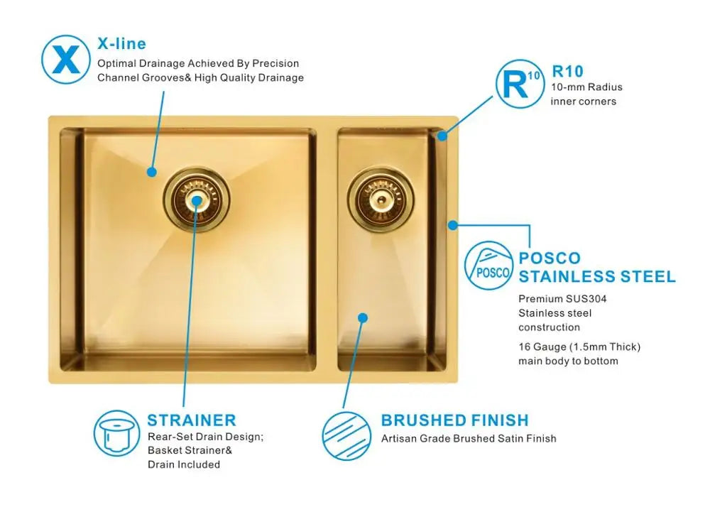 UK Hot Sale Design 304 Stainless Steel gold Household Handmade kitchen toilet sink size 67*44*20cm