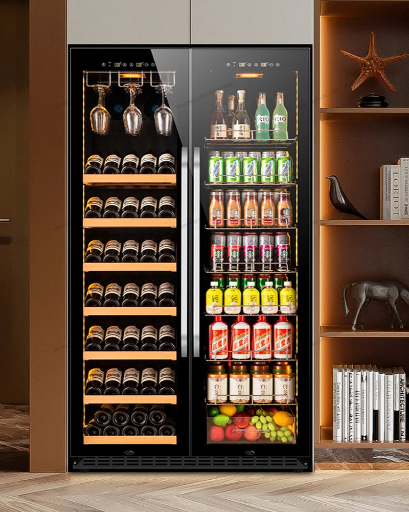Ultra thin double door red wine cabinet, constant temperature wine cabinet, embedded ice bar, home display beverage, tea refrige