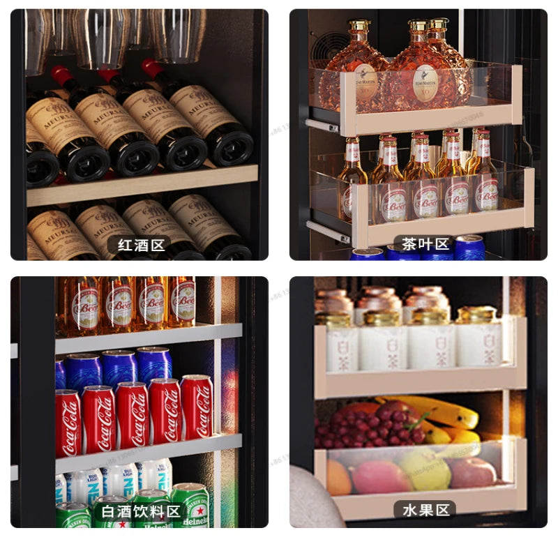 Ultra thin double door red wine cabinet, constant temperature wine cabinet, embedded ice bar, home living room, tea beverage ref