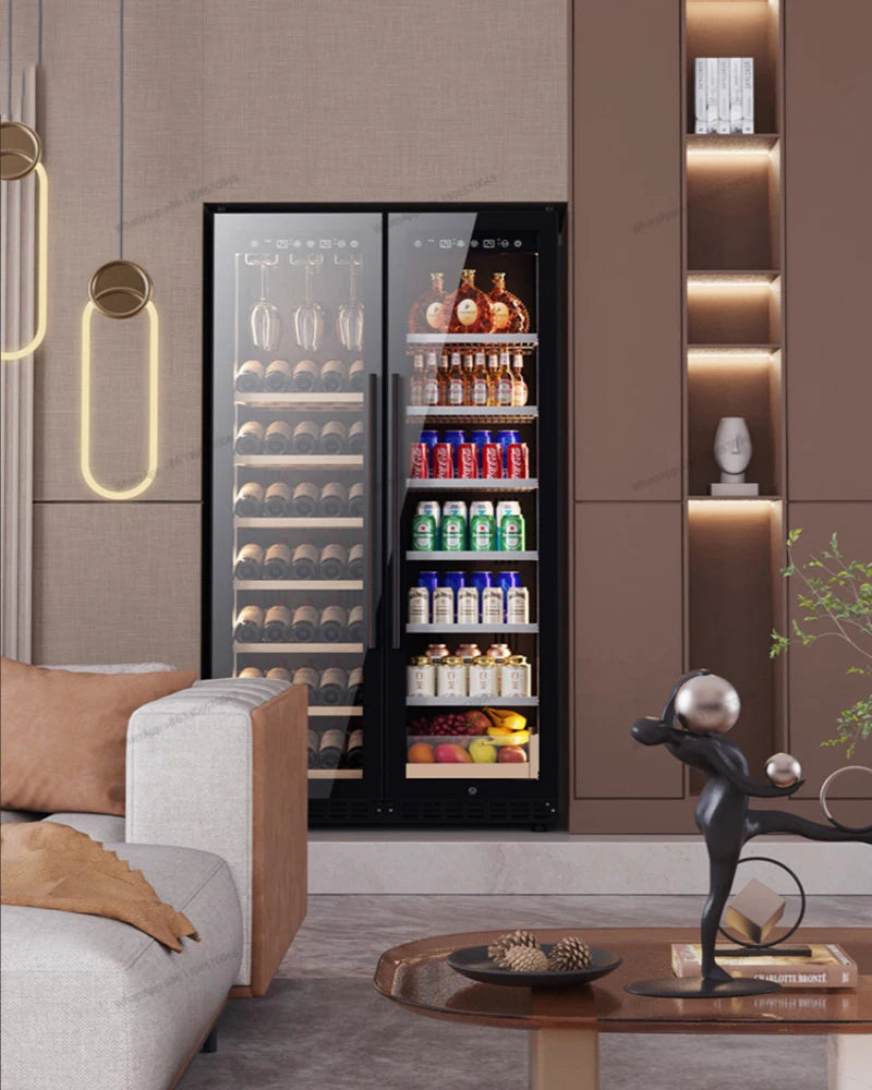 Ultra thin double door red wine cabinet, constant temperature wine cabinet, embedded ice bar, home living room, tea beverage ref