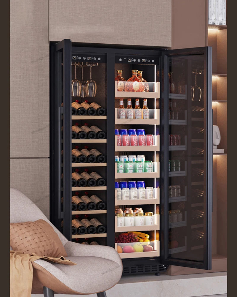 Ultra thin double door red wine cabinet, constant temperature wine cabinet, embedded ice bar, home living room, tea beverage ref