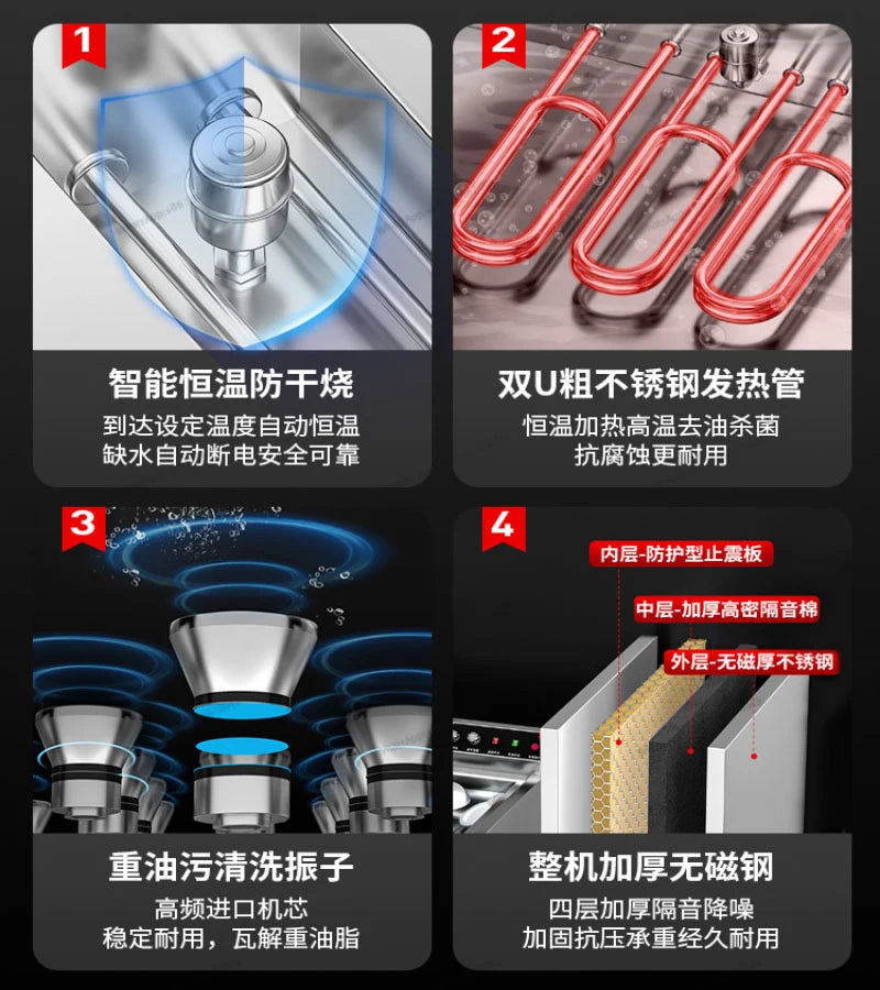 Ultrasonic dishwasher for commercial restaurants, canteens, restaurants, restaurants, fully automatic small household commercial