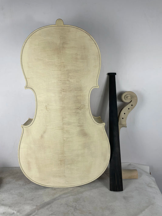MMOOKA Unfinished Handmade Spruce Panel,Maple Back,Cello 1/4 -4/4,White Violoncello Embroidery,Professional Acoustic Musical Instrument