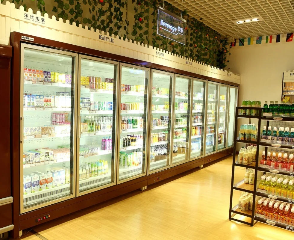 Vertical Refrigerator Cold Drink Vegetables Meat Display Cooler Commercial Supermarket Refrigeration Equipment