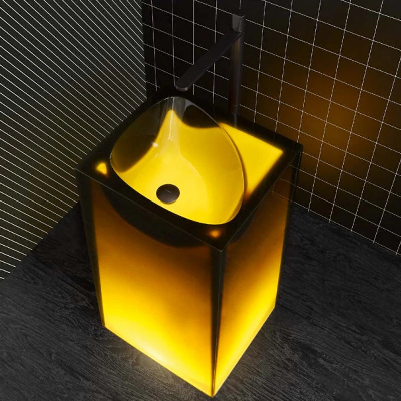 Vertical-column integrated floor-standing washbasin Crystal bathroom art villa transparent luminous vertical-column washbasin