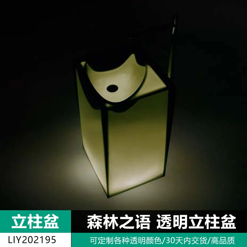Vertical-column integrated floor-standing washbasin Crystal bathroom art villa transparent luminous vertical-column washbasin