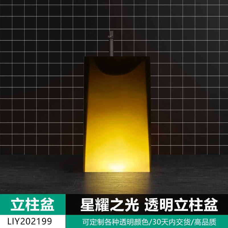 Vertical-column integrated floor-standing washbasin Crystal bathroom art villa transparent luminous vertical-column washbasin