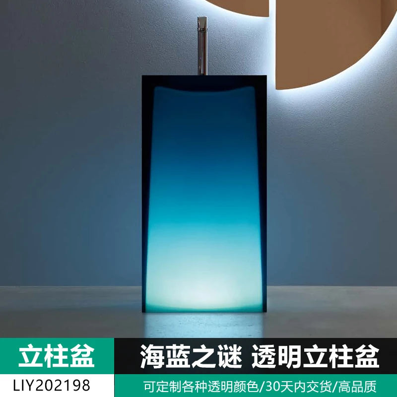 Vertical-column integrated floor-standing washbasin Crystal bathroom art villa transparent luminous vertical-column washbasin