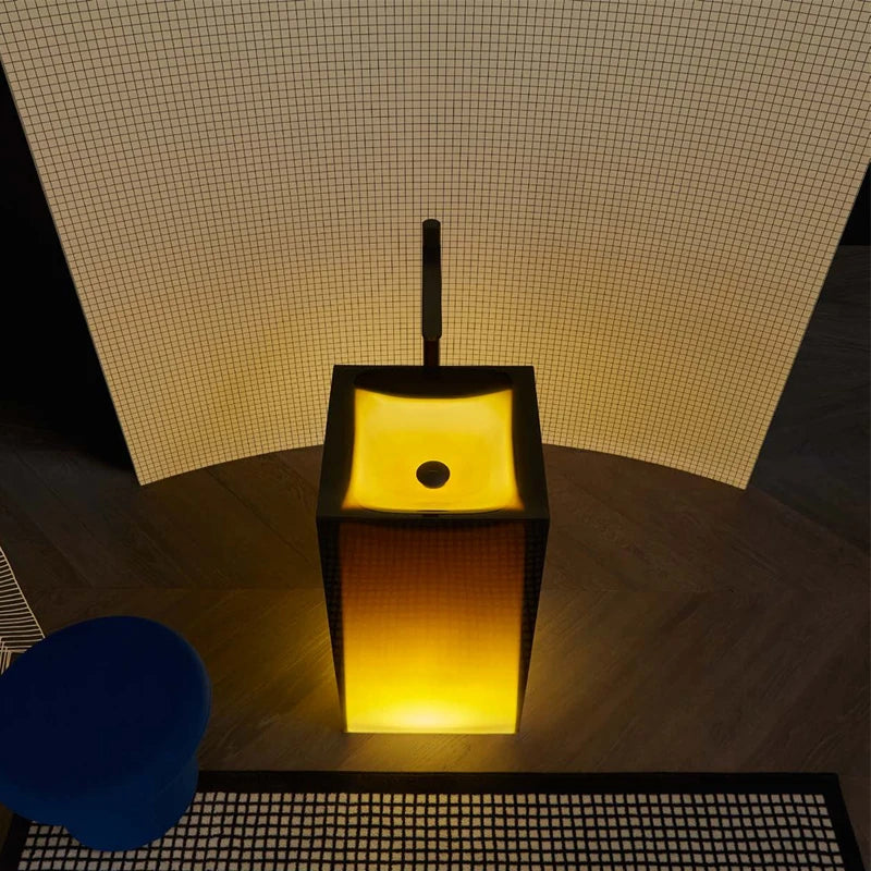 Vertical-column integrated floor-standing washbasin Crystal bathroom art villa transparent luminous vertical-column washbasin