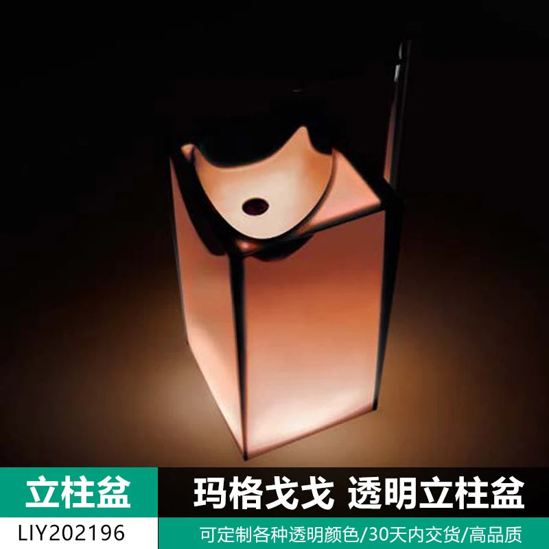 Vertical-column integrated floor-standing washbasin Crystal bathroom art villa transparent luminous vertical-column washbasin