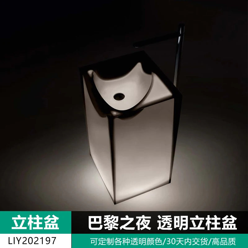 Vertical-column integrated floor-standing washbasin Crystal bathroom art villa transparent luminous vertical-column washbasin