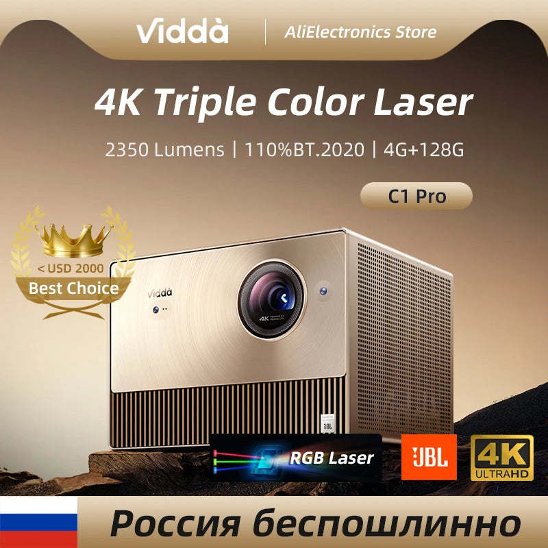 Vidda C1 Pro RGB Triple Laser 4K Projector 3840x2160 Video 3D Beamer 2350 ANSI Lumens Android Cinema For Home Theater 240Hz