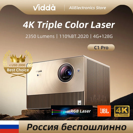 Vidda C1 Pro RGB Triple Laser 4K Projector 3840x2160 Video 3D Beamer 2350 ANSI Lumens Android Cinema For Home Theater 240Hz