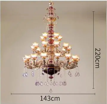 Villa French chandeliers duplex living room lamps European ceramic hall crystal lamp stairs three-story Ceiling Chandelier
