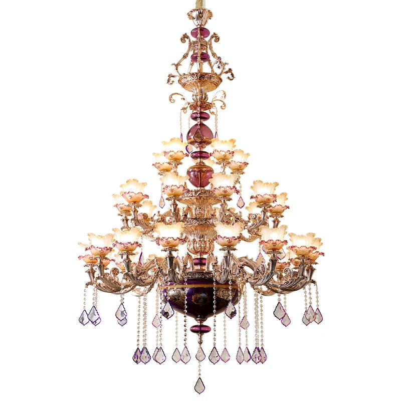 Villa French chandeliers duplex living room lamps European ceramic hall crystal lamp stairs three-story Ceiling Chandelier