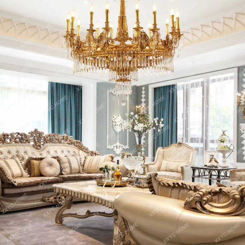 Villa Living Room Chandelier Hotel Restaurant Dewaxing Copper Lamps Candle Duplex Building Headlights