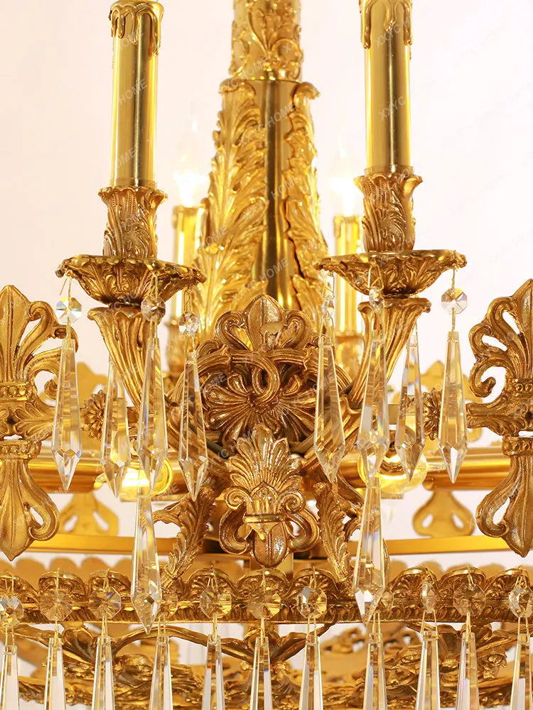 Villa Living Room Chandelier Hotel Restaurant Dewaxing Copper Lamps Candle Duplex Building Headlights