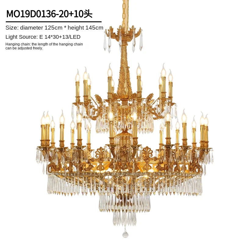 Villa Living Room Chandelier Hotel Restaurant Dewaxing Copper Lamps Candle Duplex Building Headlights