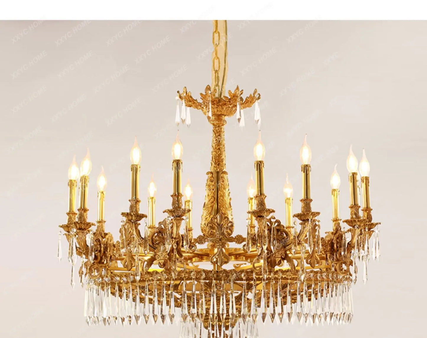 Villa Living Room Chandelier Hotel Restaurant Dewaxing Copper Lamps Candle Duplex Building Headlights