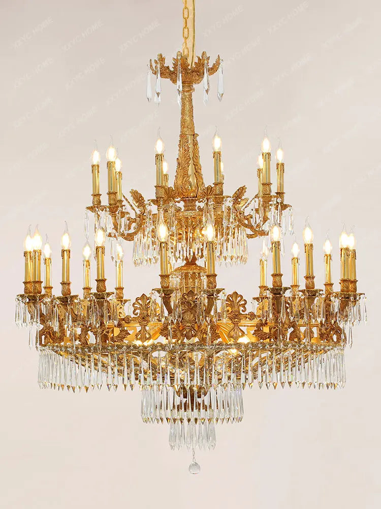 Villa Living Room Chandelier Hotel Restaurant Dewaxing Copper Lamps Candle Duplex Building Headlights