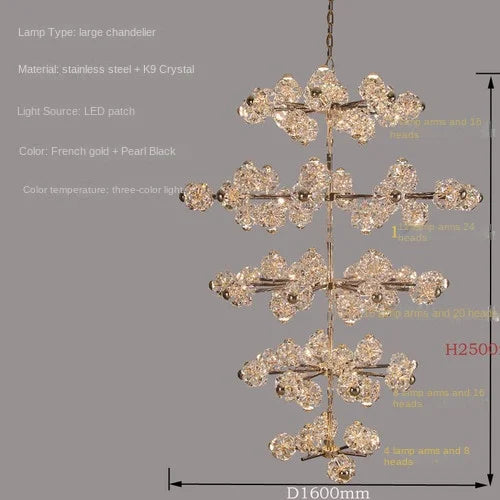 Villa Multi-Storey Loft Compound Apartment Stairs K9 Crystal Chandelier Living Room Lobby Luxury Flowers