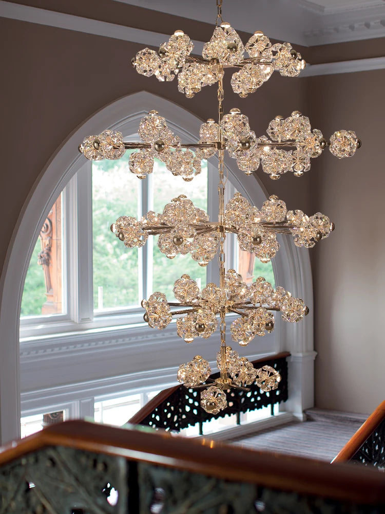Villa Multi-Storey Loft Compound Apartment Stairs K9 Crystal Chandelier Living Room Lobby Luxury Flowers