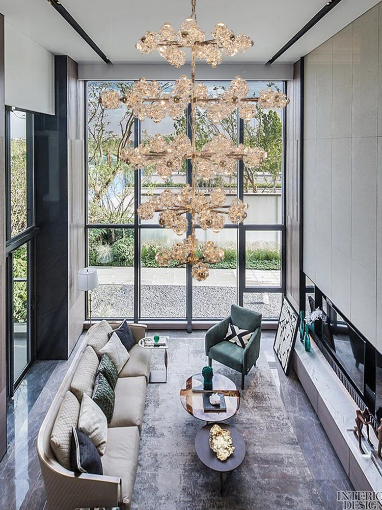 Villa Multi-Storey Loft Compound Apartment Stairs K9 Crystal Chandelier Living Room Lobby Luxury Flowers