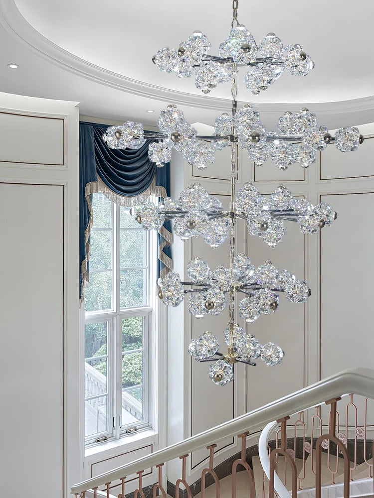 Villa Multi-Storey Loft Compound Apartment Stairs K9 Crystal Chandelier Living Room Lobby Luxury Flowers