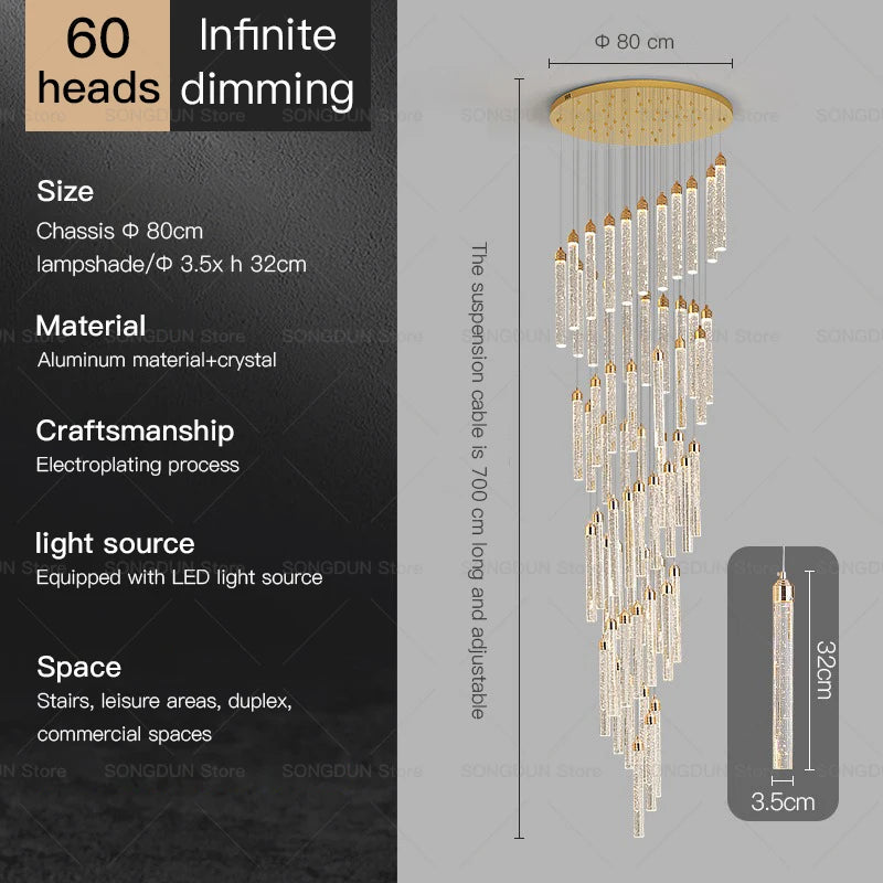 Villa Spiral Stairwell Light Hollow Crystal Lift Empty Duplex Building Lift High Living Room Modern Light Luxury Long Chandelier