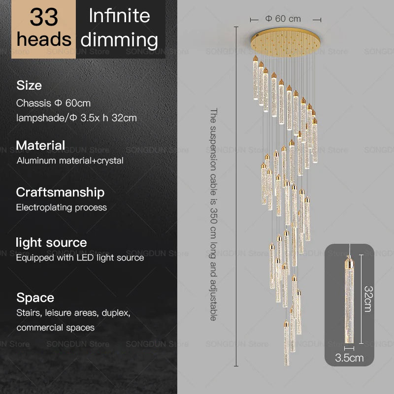 Villa Spiral Stairwell Light Hollow Crystal Lift Empty Duplex Building Lift High Living Room Modern Light Luxury Long Chandelier