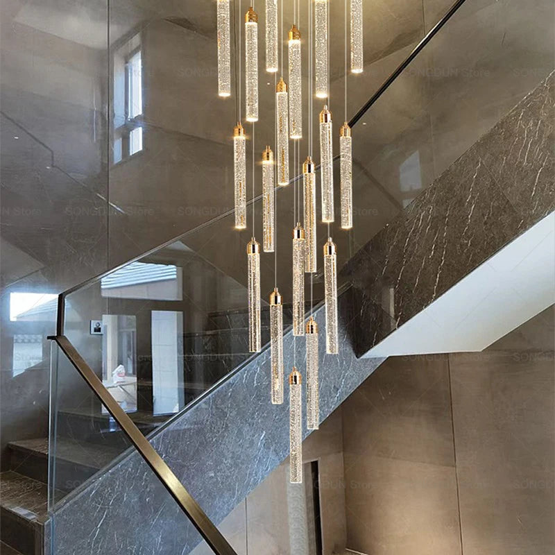 Villa Spiral Stairwell Light Hollow Crystal Lift Empty Duplex Building Lift High Living Room Modern Light Luxury Long Chandelier