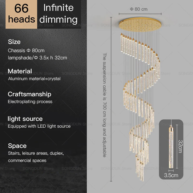 Villa Spiral Stairwell Light Hollow Crystal Lift Empty Duplex Building Lift High Living Room Modern Light Luxury Long Chandelier
