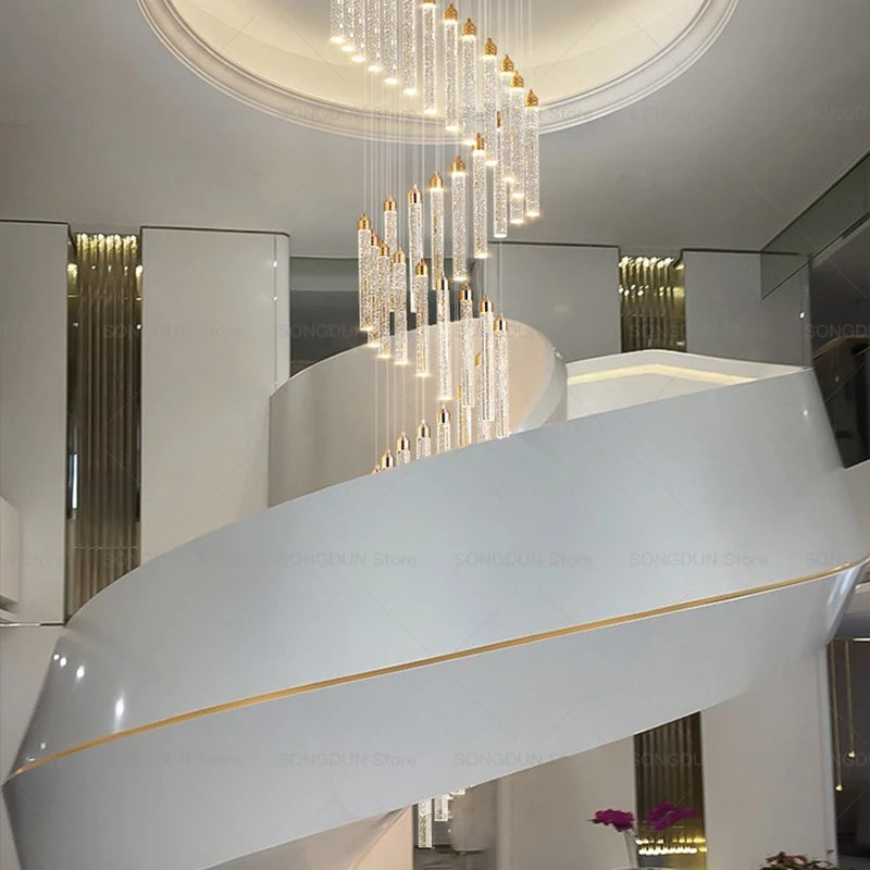 Villa Spiral Stairwell Light Hollow Crystal Lift Empty Duplex Building Lift High Living Room Modern Light Luxury Long Chandelier