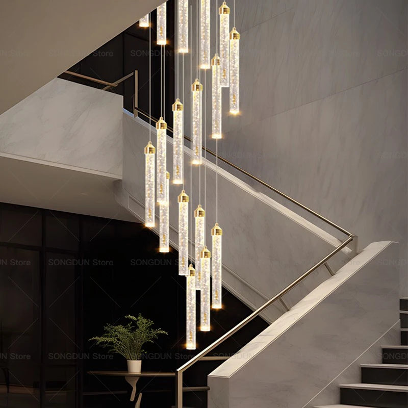 Villa Spiral Stairwell Light Hollow Crystal Lift Empty Duplex Building Lift High Living Room Modern Light Luxury Long Chandelier
