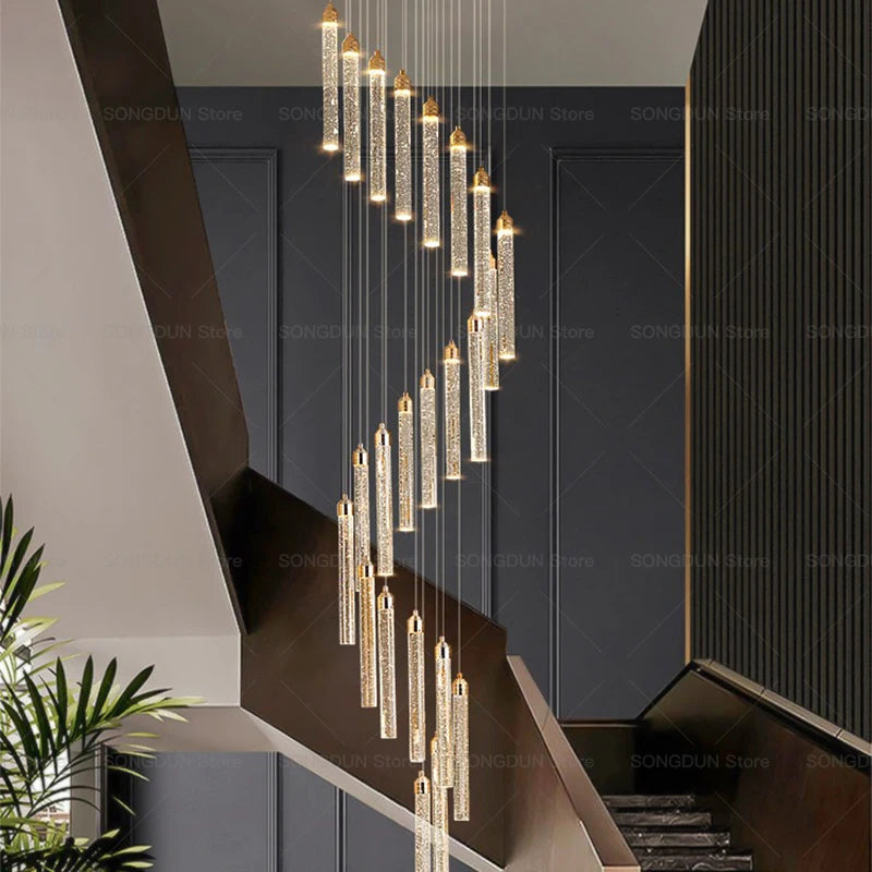 Villa Spiral Stairwell Light Hollow Crystal Lift Empty Duplex Building Lift High Living Room Modern Light Luxury Long Chandelier