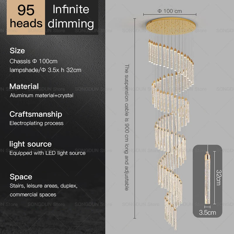 Villa Spiral Stairwell Light Hollow Crystal Lift Empty Duplex Building Lift High Living Room Modern Light Luxury Long Chandelier